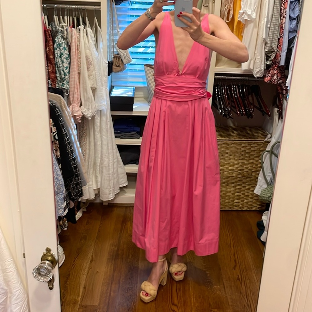 Pink midi party dress with removable bow sash